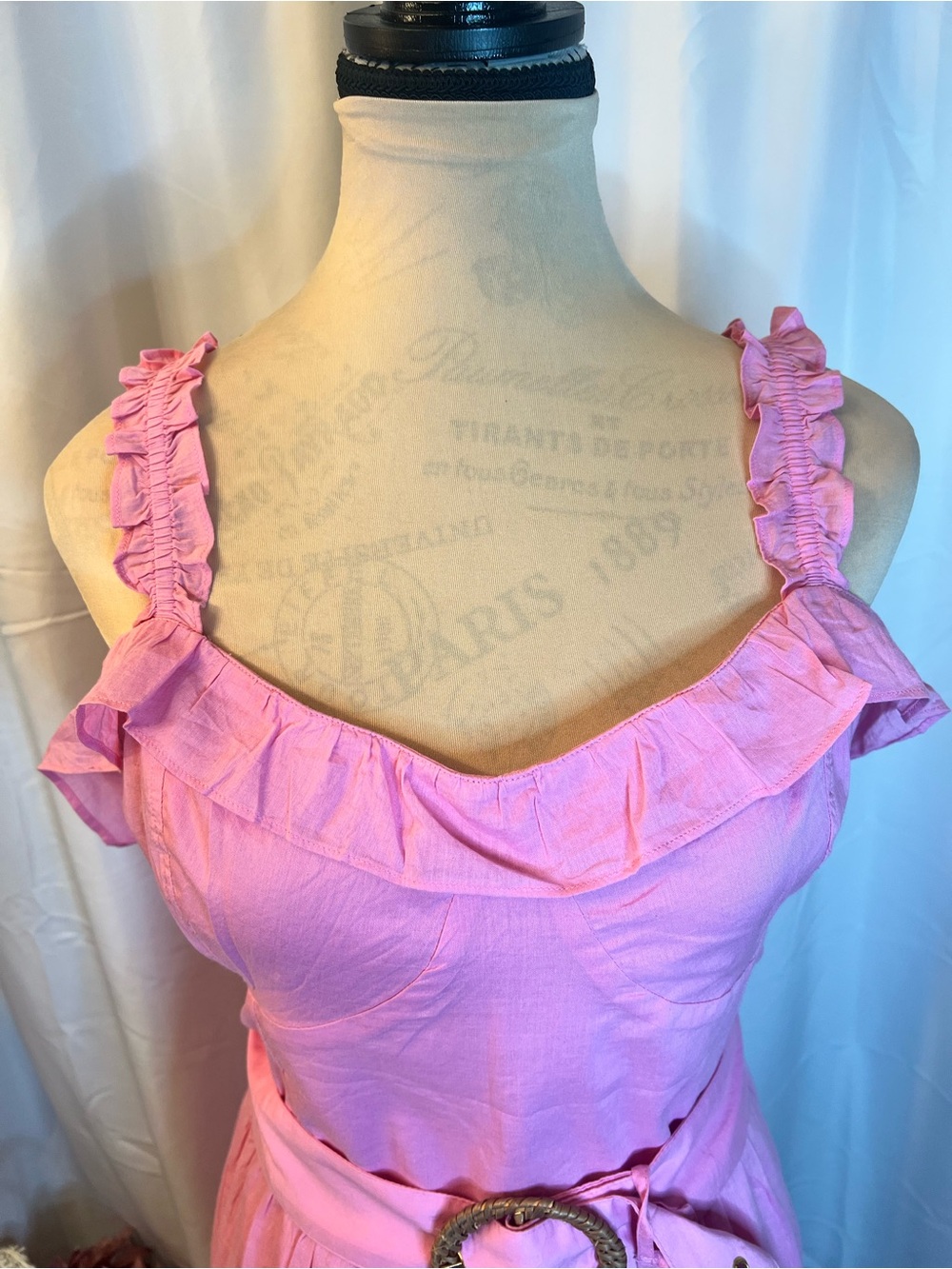 Show Me Your MuMu Jolene Pink Lemonade Ruffle Midi Dress with Buckle Belt - Picture 5 of 16